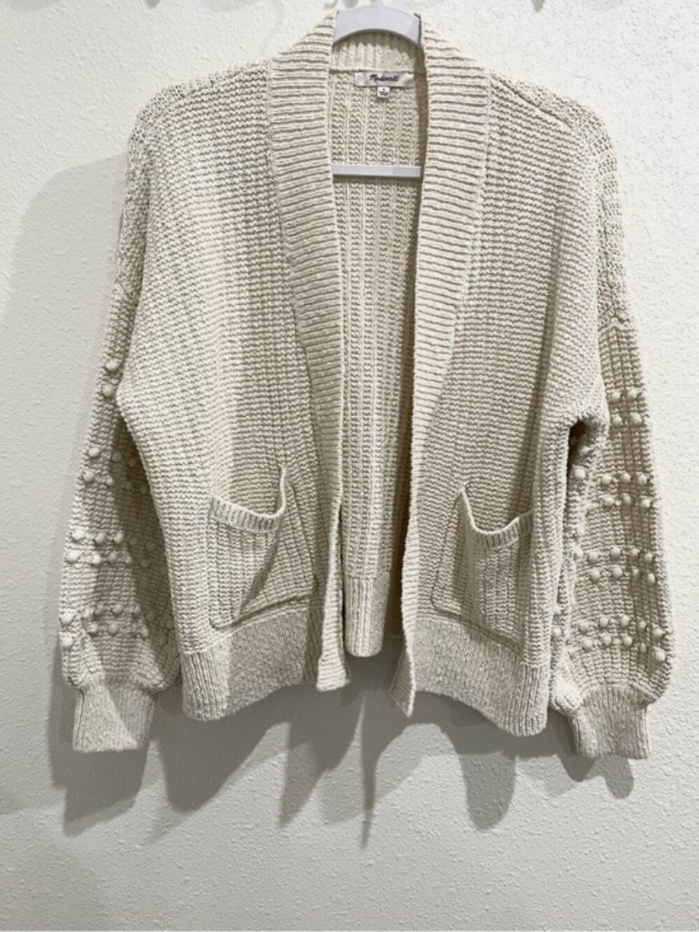 Madewell Chunky Bobble Cardigan Puff Sleeve Boho Neutral Fisherman